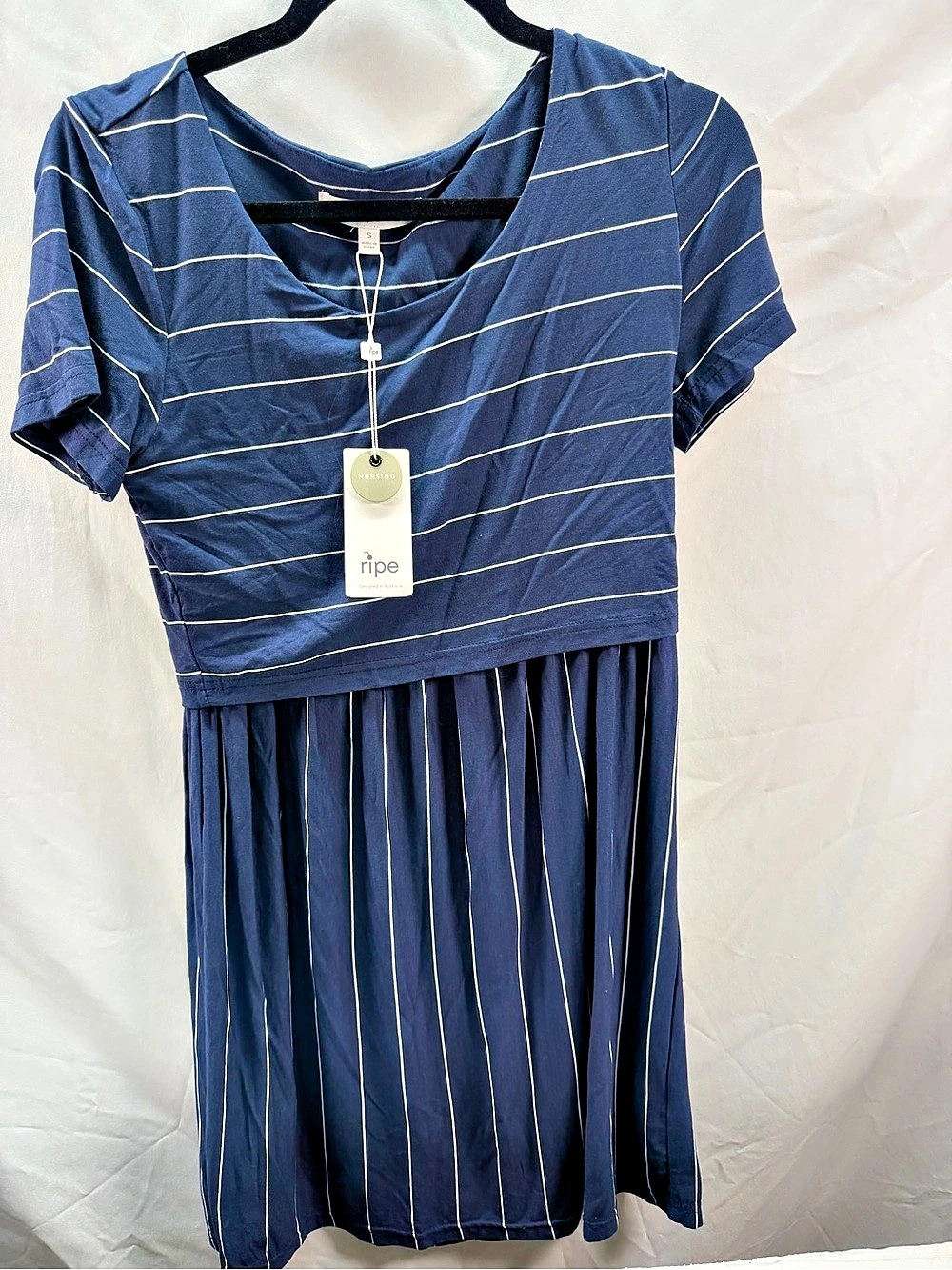 ripe Crop Top Nursing Dress Striped Midi Dress in Blue & White Size Small NWT